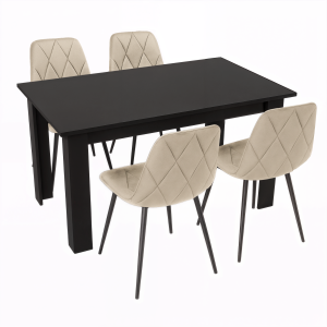 Stół kuchenny 120x80 Czarny +  4 krzesła Piado Beżowe